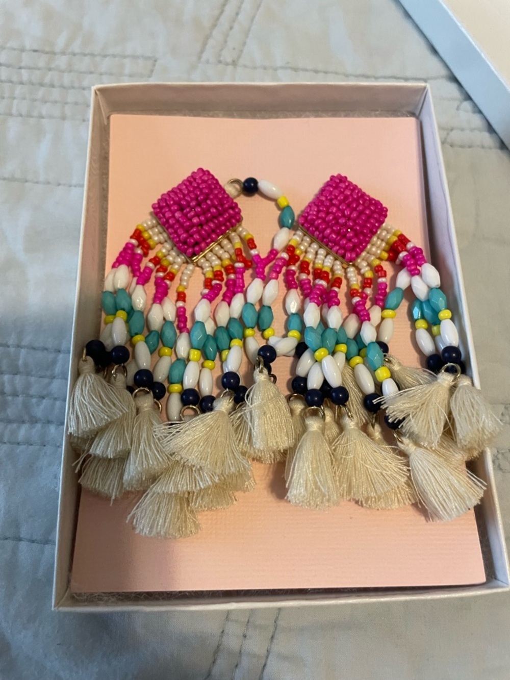 BaubleBar Hot Pink Multicolor Beaded Tassel Earrings